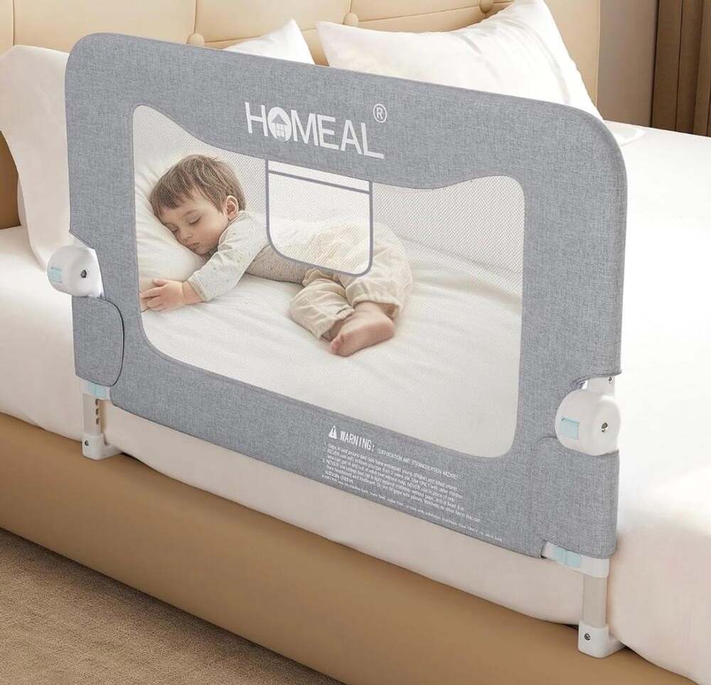 HOMEAL Toddler Bed Rail Guard Grey Mesh Foldable